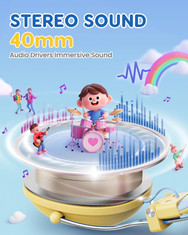 awatrue Kids Headphones for School, 74/85dB Safe Volume Limit, Stereo Sound, Wired On-Ear Headphones for Kids Boys Girls, 3.5mm Jack for Tablet, iPad, Kindle, YOTO Player, Airplane Travel, Yellow - Image 3